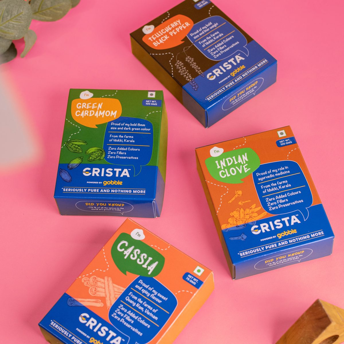 CRISTA Earthy Spice Potli - Pink| Pack of 4| Diwali Gift| Pure Spice Gifting: 375 gms