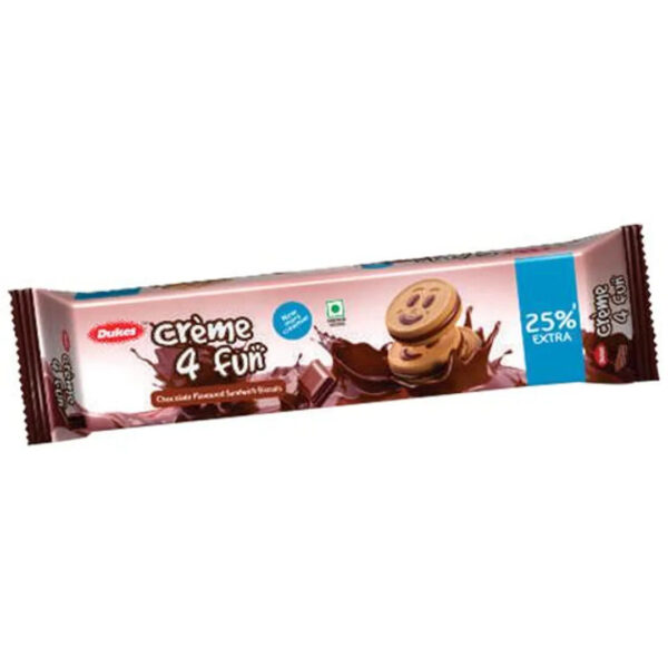 Dukes Creme 4 Fun Chocolate Flavoured Sandwich Biscuits - Creamy, 150 g Pouch