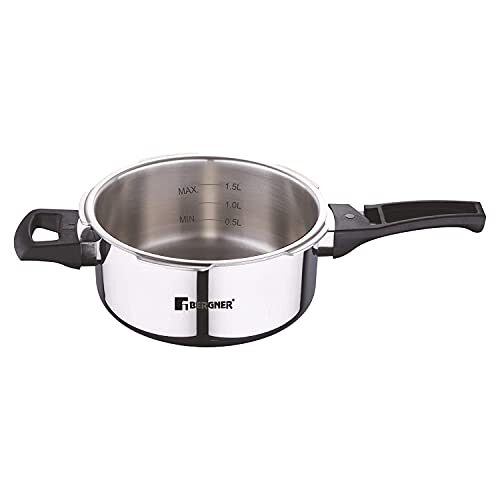 Bergner Argent Elements Triply 2.5 Litres Stainelss Steel Pressure Pan with Triple Safety System, Easy to Use & Hold Handles, Extra locking system - Image 8