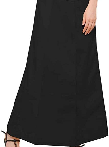 E - Ezra Ari Women’s Readymade Cotton Floor Length Free Size Sari Petticoat Underskirt Slips for Indian Sarees (Black)