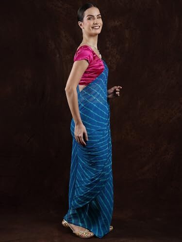Exotic India Leharia Tie-Dye Sari from Jodhpur, Crystal Teal, Free Size - Image 5