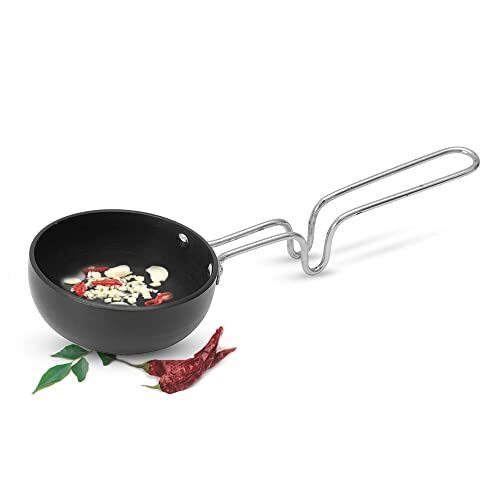 MILTON Pro Cook Hard Anodized Tadka Pan, 12 cm, Dark Grey | Vaghar Pan | Chounk Pan | Baghar Pan | Flame Safe | Gas Stove Safe | Stainless Steel Wired Handle | Scratch Resistant