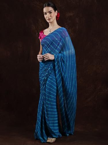 Exotic India Leharia Tie-Dye Sari from Jodhpur, Crystal Teal, Free Size - Image 4