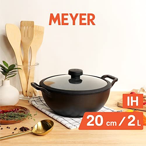 Meyer Pre Seasoned Cast Iron Kadai|Iron Kadhai with Lid for Cooking and Deep Frying | Heavy Base Iron Kadai Small Size | Gas Stove and Induction Friendly 20cm/ 2 Liters, Black - Image 7