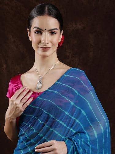 Exotic India Leharia Tie-Dye Sari from Jodhpur, Crystal Teal, Free Size - Image 2