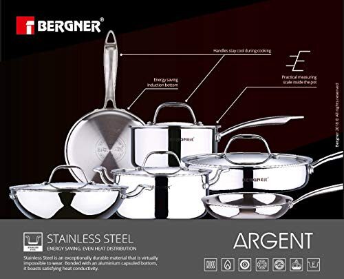 BERGNER Argent Tri-Ply Stainless Steel Casserole With Stainless Steel Lid (22 Cm, 4.1 Litres, Induction Base, Silver),Non-Stick, 4.1 Liter - Image 4