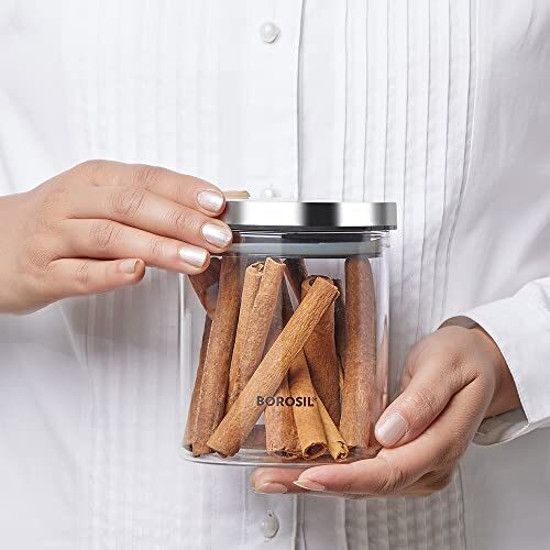 Borosil Classic Glass Jar, Air-Tight Storage Container For Kitchen, Glass Jar For Storing Spices, 600 ml, Clear - Image 6