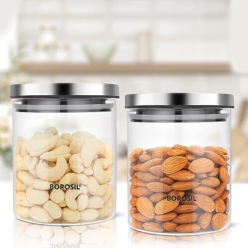 Borosil Classic Glass Jar, Air-Tight Storage Container For Kitchen, Glass Jar For Storing Spices, Snacks, Grains, Dals, Set of 2 (600 ml each), Clear - Image 9