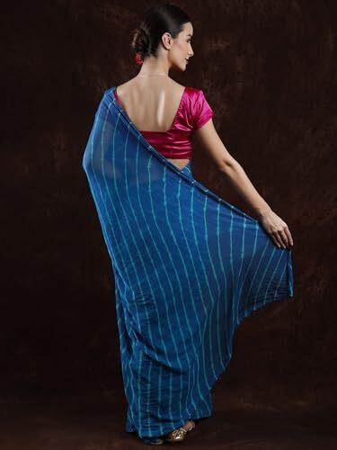 Exotic India Leharia Tie-Dye Sari from Jodhpur, Crystal Teal, Free Size - Image 3
