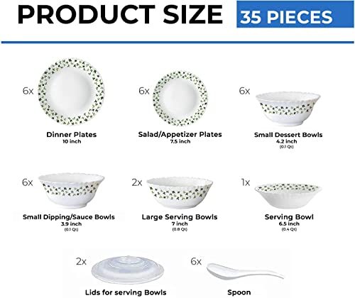 Larah by Borosil Sage Silk Series Opalware Dinner Set | 35 Pieces for Family of 6 | Microwave & Dishwasher Safe | Bone-Ash Free | Crockery Set for Dining & Gifting | Plates & Bowls | White - Image 8