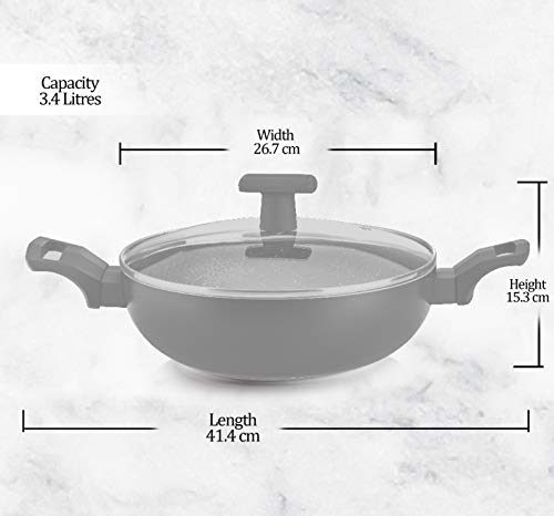 Milton Pro Cook Granito Induction Kadhai with Lid, 26 cm / 3.4 Litre, Black (Aluminium) - Image 2