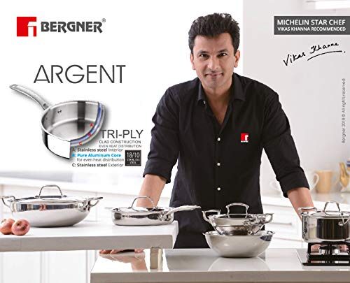 BERGNER Argent Tri-Ply Stainless Steel Casserole With Stainless Steel Lid (22 Cm, 4.1 Litres, Induction Base, Silver),Non-Stick, 4.1 Liter - Image 3