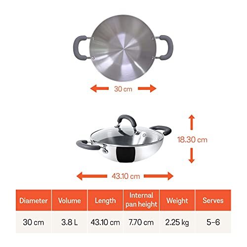 Meyer Trivantage Nickle Free Stainless Steel Triply Cookware Kadai 30cm Large - Image 2