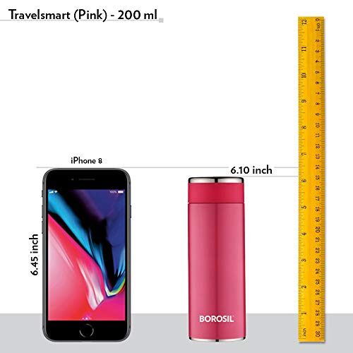 Borosil Stainless Steel Hydra Travelsmart - Vacuum Insulated Flask Water Bottle, 200 ML, Pink - Image 5