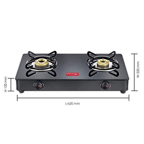 Prestige IRIS Toughened Glass-Top 2 Brass Burner LPG Gas Stove | Black | Spill Proof | Ergonomic Knobs | Tri-Pin Brass Burners - Image 3
