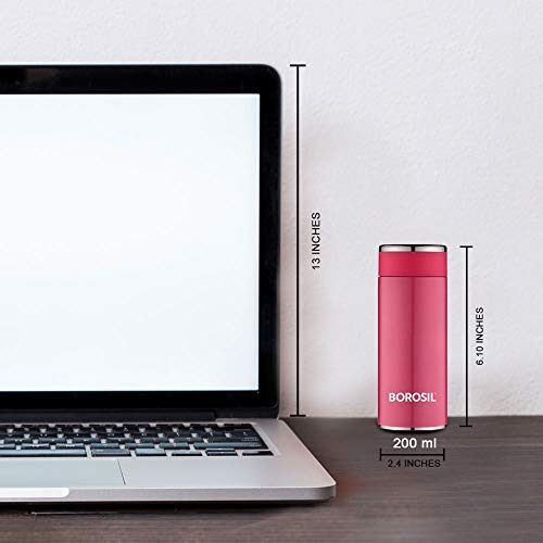 Borosil Stainless Steel Hydra Travelsmart - Vacuum Insulated Flask Water Bottle, 200 ML, Pink - Image 7