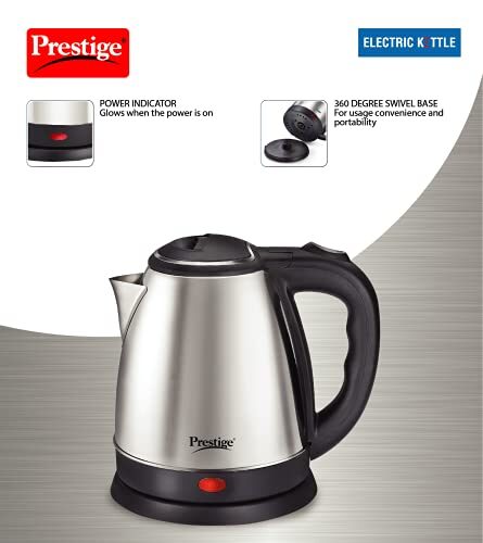 Prestige 1.5 Litres Electric Kettle (PKOSS 1.5)|1500W | Silver - Black| Automatic Cut-off | Stainless Steel | Rotatable Base | Power Indicator | Single-Touch Lid Locking - Image 7