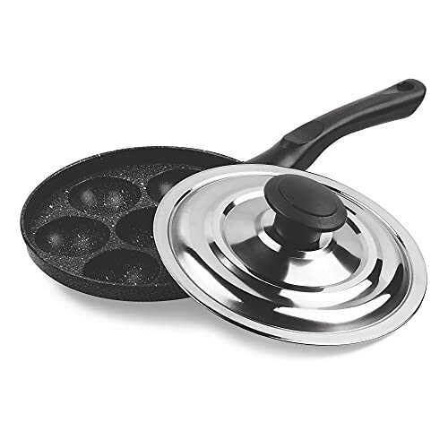 Milton Pro Cook Appam Patra 7 Pit with Stainless Steel Lid, Black