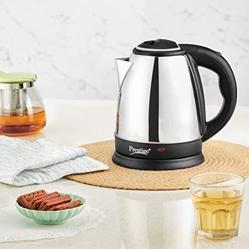 Prestige 1.5 Litres Electric Kettle (PKOSS 1.5)|1500W | Silver - Black| Automatic Cut-off | Stainless Steel | Rotatable Base | Power Indicator | Single-Touch Lid Locking - Image 2