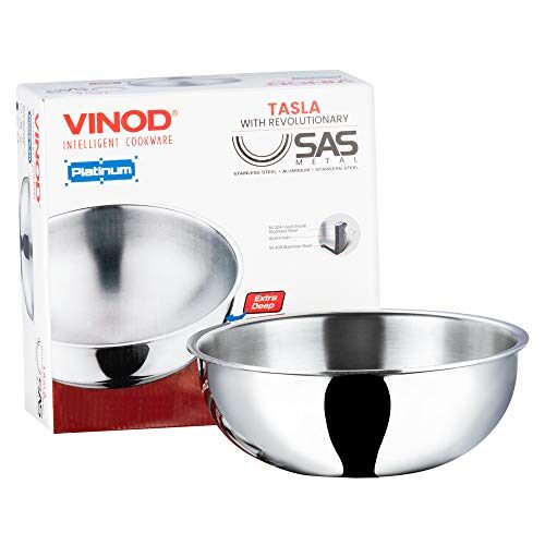 Vinod Platinum Triply Stainless Steel Extra Deep Tasla 2.4 litres Capacity (22 cm Diameter) - Silver (Induction and Gas Stove Friendly), 5 Years Warranty - Image 3