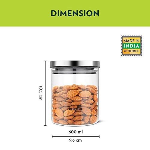 Borosil Classic Glass Jar, Air-Tight Storage Container For Kitchen, Glass Jar For Storing Spices, 600 ml, Clear - Image 7