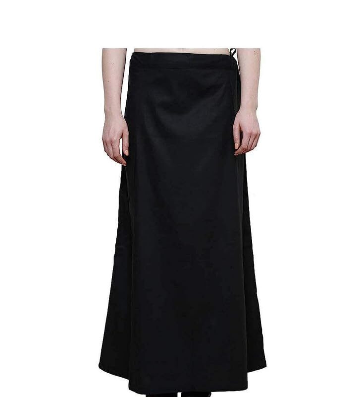 SGH Women's Pure Cotton Best Plain Solid Indian Stitched Saree Black Color Petticoats 100% Vimal Cotton (Free Size,42)