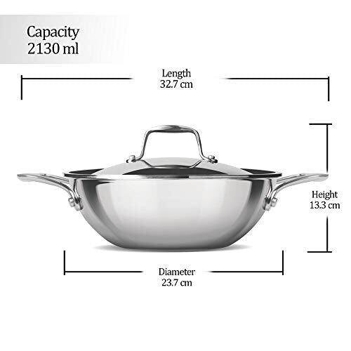 Milton Pro Cook Triply Stainless Steel Kadhai with Lid, 22 cm / 2.2 Litre - Image 3