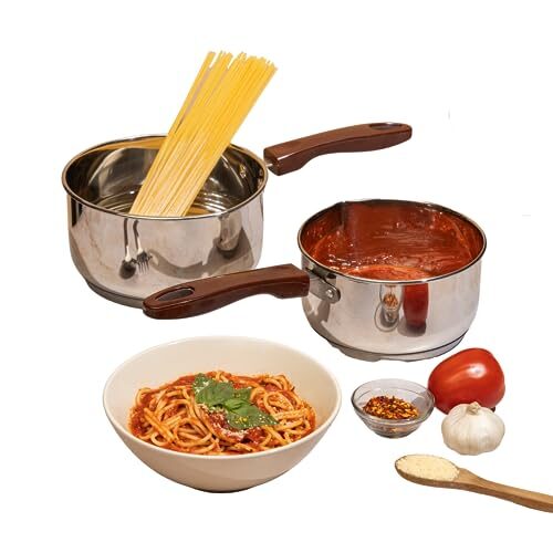 Vinod Stainless Steel Milkpan Set, 1 Litre, 2 Pieces (Silver) with Sturdy Virgin Bakelite Handele, Induction and Gas Stove Friendly, 2 Years Warranty