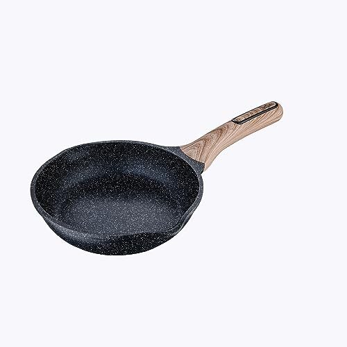 BERGNER Ultimate ILag Marble Non Stick Frypan/Frying Pan, 24 cm, 1.8 litres, Induction Base, Wooden Soft Touch Handle, Food Safe (PFOA Free), Thickness 4.5mm, 1 Year Warranty, Grey