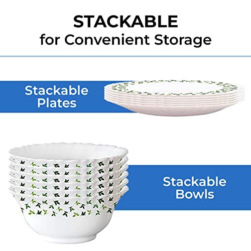 Larah by Borosil Sage Silk Series Opalware Dinner Set | 35 Pieces for Family of 6 | Microwave & Dishwasher Safe | Bone-Ash Free | Crockery Set for Dining & Gifting | Plates & Bowls | White - Image 3