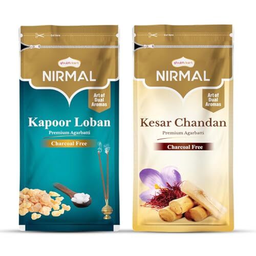 Shubhkart Nirmal Kesar Chandan and Kapoor Loban Agarbatti for Puja & Meditation Agarbatti Zipper - Long Sticks| Charcoal Free (Combo of 2)|Camphor Aroma|Sandalwood Fragrance