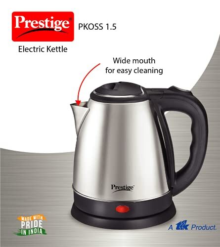 Prestige 1.5 Litres Electric Kettle (PKOSS 1.5)|1500W | Silver - Black| Automatic Cut-off | Stainless Steel | Rotatable Base | Power Indicator | Single-Touch Lid Locking - Image 9