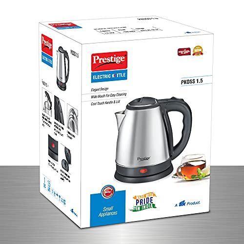 Prestige 1.5 Litres Electric Kettle (PKOSS 1.5)|1500W | Silver - Black| Automatic Cut-off | Stainless Steel | Rotatable Base | Power Indicator | Single-Touch Lid Locking - Image 5
