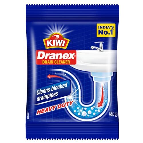 Kiwi Mr. Muscle Kiwi Dranex Drain Cleaner Powder, 50g | Removes Clogs, Blockages in Washbasin, Septic Tank, Sinks, Pipes in Just 30 Minutes