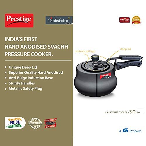 Prestige 3 Litres Nakshatra Plus Svachh Induction Base Inner Lid Hard Anodized Pressure Cooker | Black | Deep lid Spillage Control | Handi | Anti-Bulge Base | Sturdy Handle - Image 5