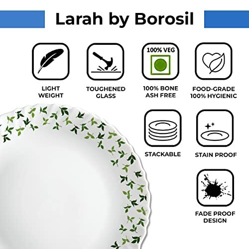 Larah by Borosil Sage Silk Series Opalware Dinner Set | 35 Pieces for Family of 6 | Microwave & Dishwasher Safe | Bone-Ash Free | Crockery Set for Dining & Gifting | Plates & Bowls | White - Image 4