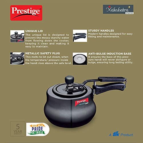 Prestige 3 Litres Nakshatra Plus Svachh Induction Base Inner Lid Hard Anodized Pressure Cooker | Black | Deep lid Spillage Control | Handi | Anti-Bulge Base | Sturdy Handle - Image 4