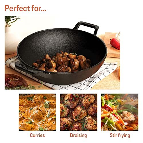 Meyer Pre Seasoned Cast Iron Kadai 20cm, Black - Image 6