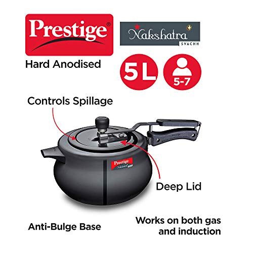 Prestige 5 Litres Svachh Nakshatra Plus Induction Base Inner Lid Hard Anodised Pressure Handi |Black | Deep Lid | Anti-Bulge Base | Sturdy Handles - Image 6
