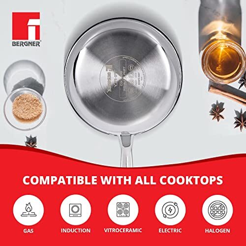 Bergner TriPro Tri-ply Stainless Steel Saucepan with Stainless Steel Lid 18 cm, 2.45 Litre, Induction Base, Silver - Image 4