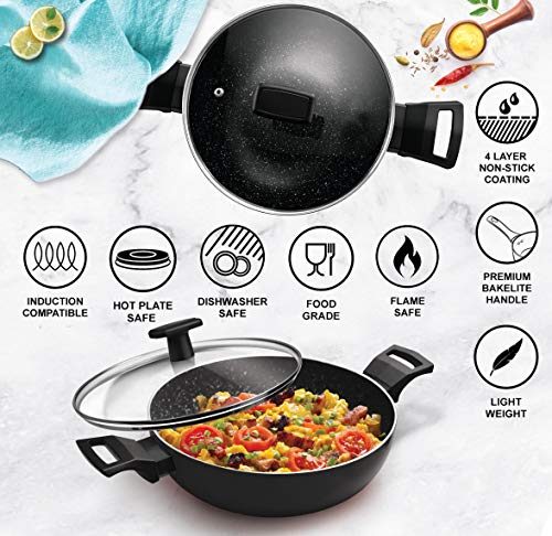 Milton Pro Cook Granito Induction Kadhai with Lid, 26 cm / 3.4 Litre, Black (Aluminium) - Image 4