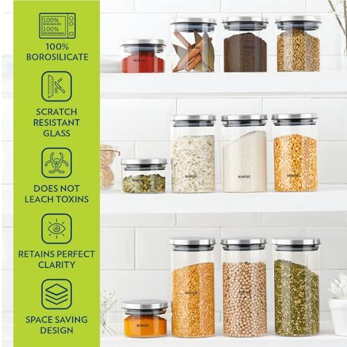Borosil Classic Glass Jar, Air-Tight Storage Container For Kitchen, Glass Jar For Storing Spices, 600 ml, Clear - Image 5