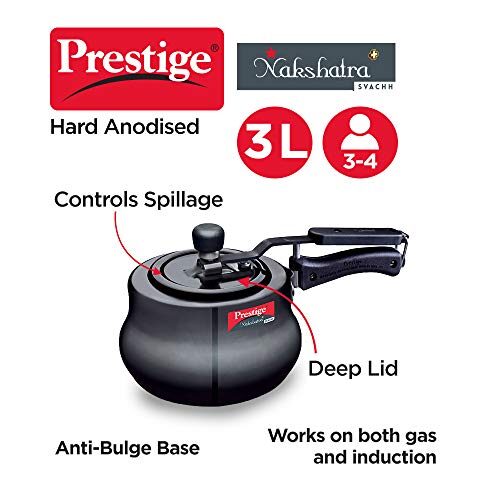 Prestige 3 Litres Nakshatra Plus Svachh Induction Base Inner Lid Hard Anodized Pressure Cooker | Black | Deep lid Spillage Control | Handi | Anti-Bulge Base | Sturdy Handle - Image 6