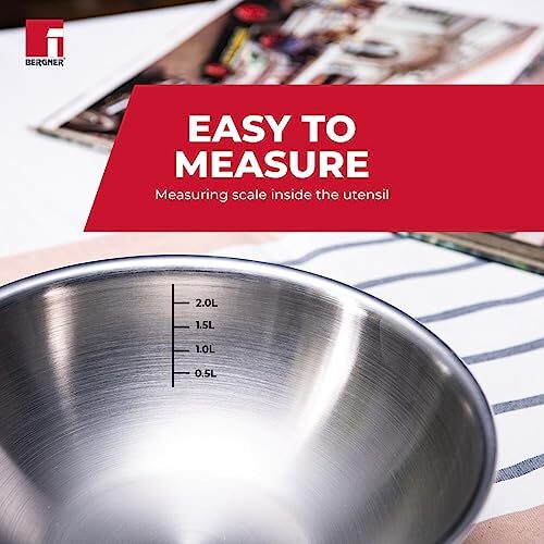 Bergner Tripro Triply Stainless Steel Cook and Serve Tasla/ Tasra Kadai / Handleless Wok with Lid, 20 cm, 2.1 Litres, Flared Rim, Heavy Bottom, Induction and Gas Ready, Silver - Image 5