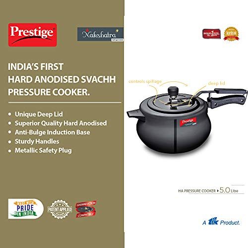 Prestige 5 Litres Svachh Nakshatra Plus Induction Base Inner Lid Hard Anodised Pressure Handi |Black | Deep Lid | Anti-Bulge Base | Sturdy Handles - Image 5