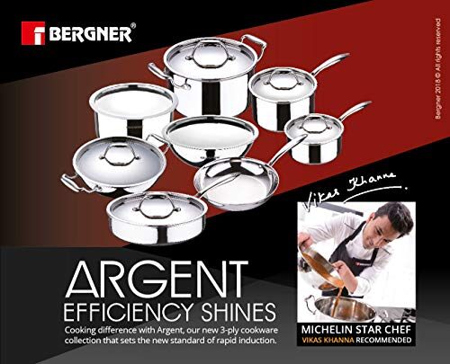 BERGNER Argent Tri-Ply Stainless Steel Casserole With Stainless Steel Lid (22 Cm, 4.1 Litres, Induction Base, Silver),Non-Stick, 4.1 Liter - Image 5