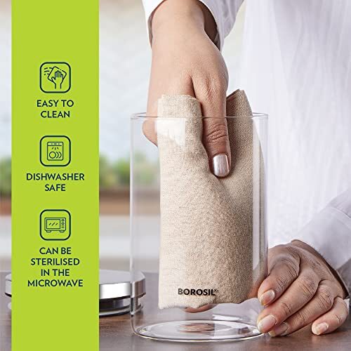 Borosil Classic Glass Jar, Air-Tight Storage Container For Kitchen, Glass Jar For Storing Spices, Snacks, Grains, Dals, Set of 2 (600 ml each), Clear - Image 5