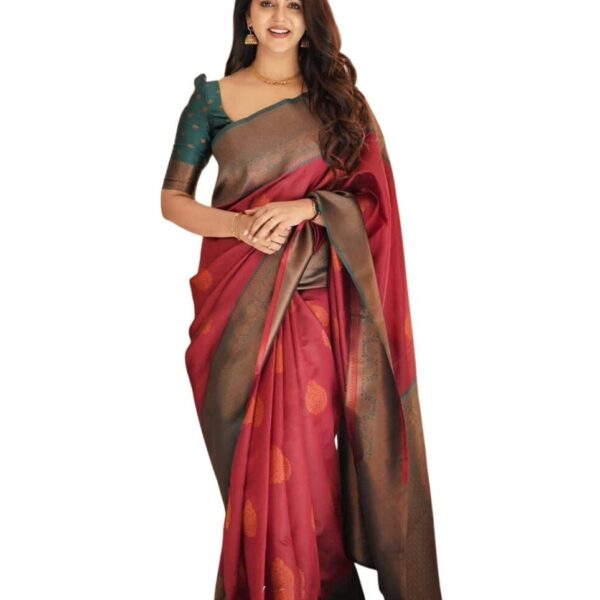 SGF11 Women's Kanjivaram Soft Lichi Silk Saree With Blouse Piece (Maroon)