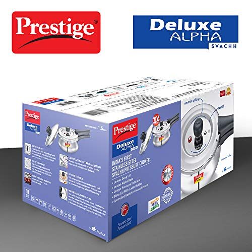 Prestige Deluxe Alpha Svachh Stainless Steel Outer Lid Pressure Cooker 1.5L with Glass Lid (With Deep Lid For Spillage Control) - Image 3