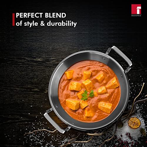 Bergner Tripro Triply Stainless Steel 4 Pc Cookware Set, 24 cm Indian Wok/Kadai with Lid, 22 cm Frypan, 16 cm Tea Pan, Even and Fast Heating, Induction Bottom, Gas Ready, Silver - Image 6